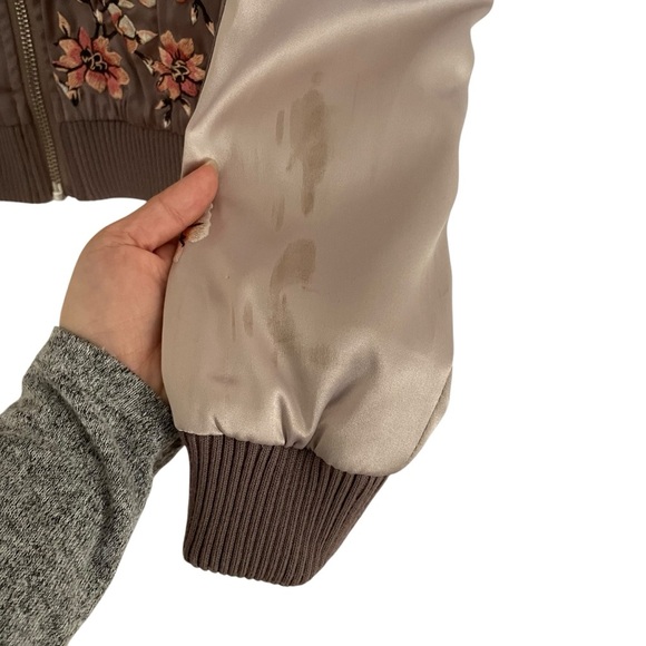 Lovers Friends The Worldwide Bomber Jacket XS Purple Embroidered Floral Stains - Picture 10 of 12